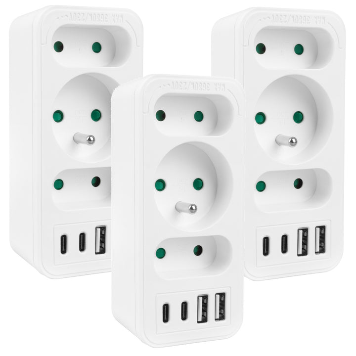 Áramkimenet x3 + 4xUSB Maclean, 3-aljzatos elosztó, 2xUSB A, 2xUSB C PD 20W, 1x16A + 2x6A, MCE248 F/W, 3 db.