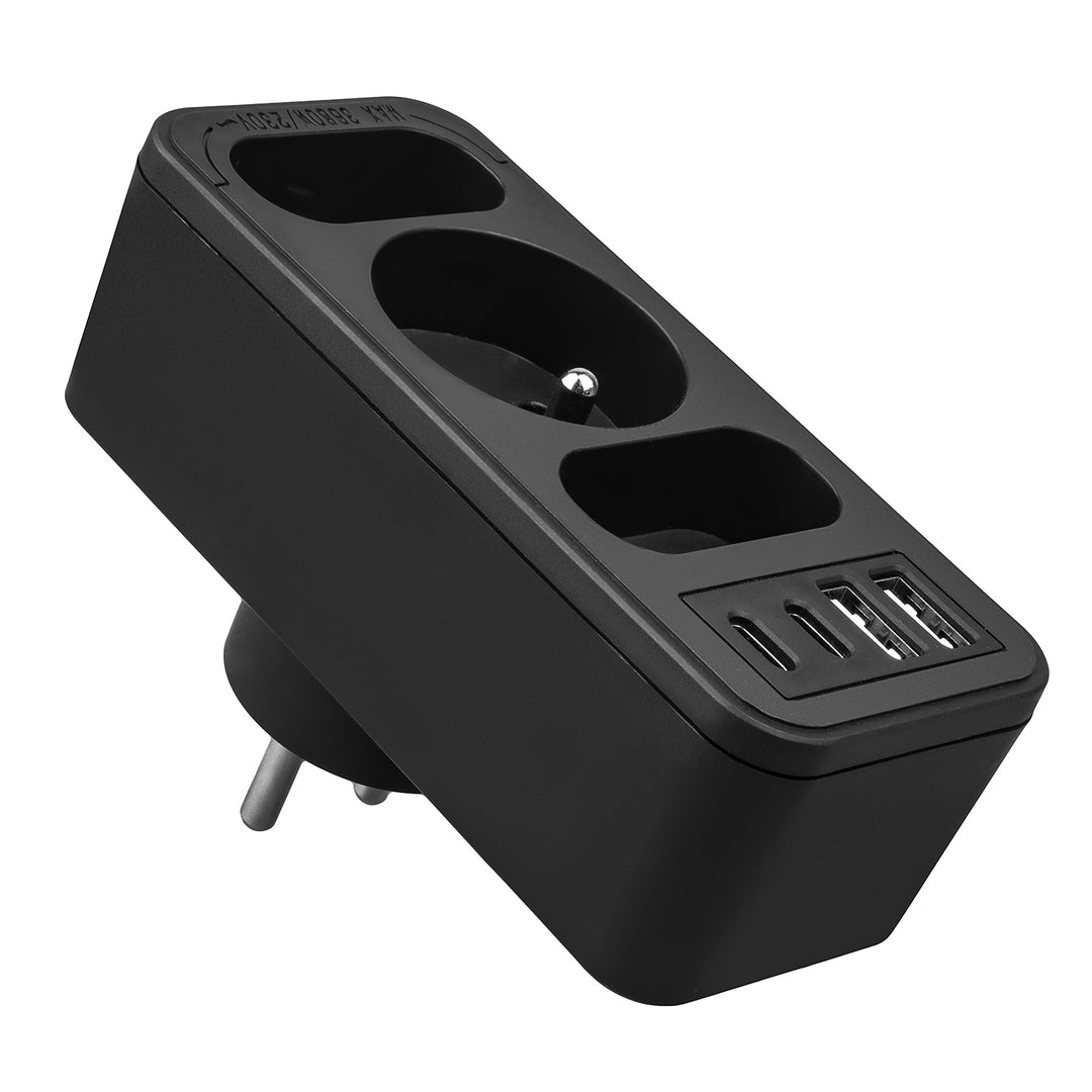Áramkimenet x3 + 4xUSB Maclean, 3-aljzatos elosztó, 2xUSB A, 2xUSB C PD 20W, 1x16A + 2x6A, MCE248 F/B, 2 db.