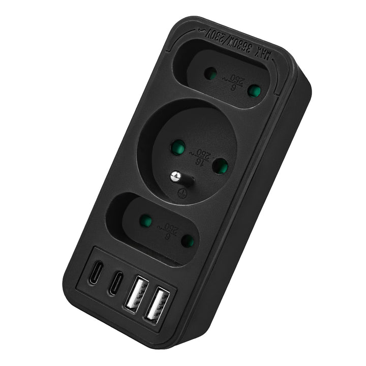 Áramkimenet x3 + 4xUSB Maclean, 3-aljzatos elosztó, 2xUSB A, 2xUSB C PD 20W, 1x16A + 2x6A, MCE248 F/B, 2 db.