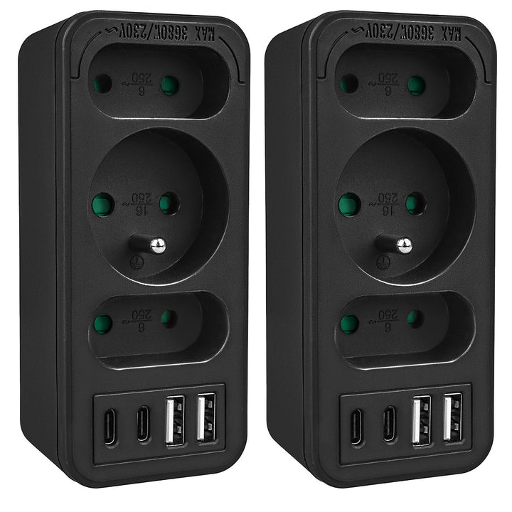 Áramkimenet x3 + 4xUSB Maclean, 3-aljzatos elosztó, 2xUSB A, 2xUSB C PD 20W, 1x16A + 2x6A, MCE248 F/B, 2 db.