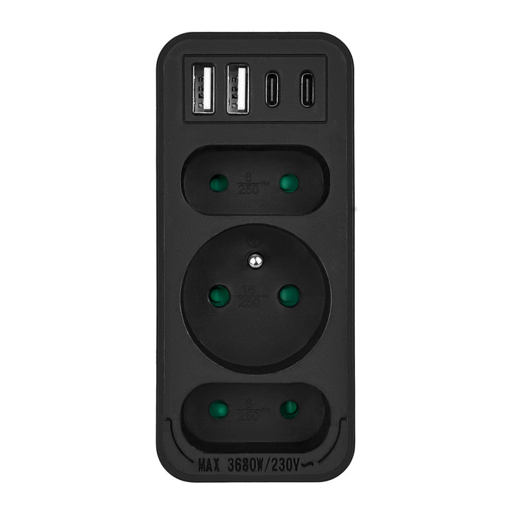Áramkimenet x3 + 4xUSB Maclean, 3-aljzatos elosztó, 2xUSB A, 2xUSB C PD 20W, 1x16A + 2x6A, MCE248 F/B, 3 db.