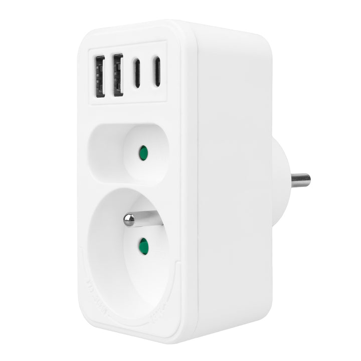 Maclean áram aljzat x2 + 4xUSB, elosztó 2 aljzattal, 2xUSB A, 2xUSB C PD 20W, 1x16A + 1x6A, MCE249 F/W, 2 db.