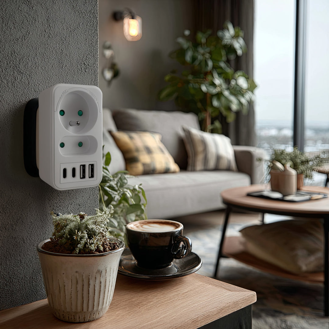 Maclean áram aljzat x2 + 4xUSB, elosztó 2 aljzattal, 2xUSB A, 2xUSB C PD 20W, 1x16A + 1x6A, MCE249 F/W, 2 db.