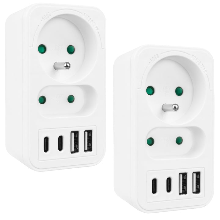 Maclean áram aljzat x2 + 4xUSB, elosztó 2 aljzattal, 2xUSB A, 2xUSB C PD 20W, 1x16A + 1x6A, MCE249 F/W, 2 db.