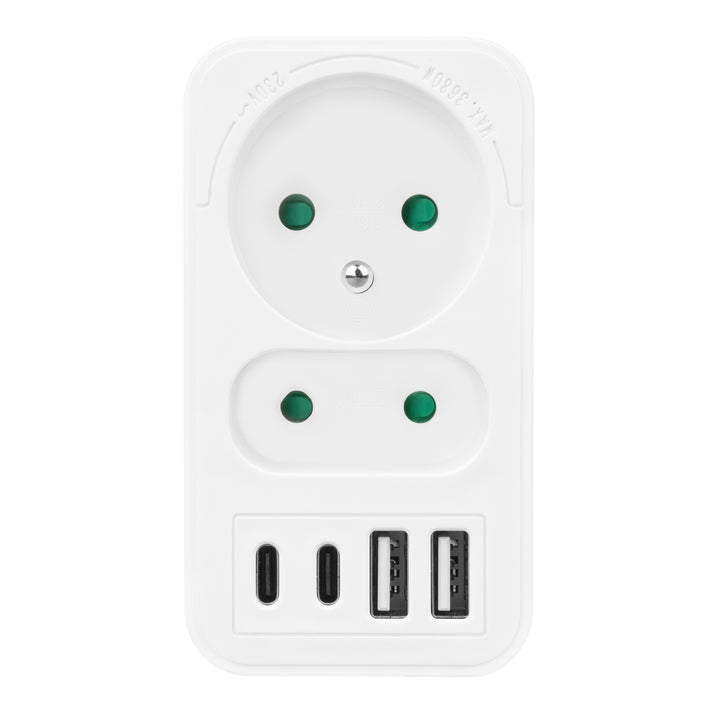 Maclean áram aljzat x2 + 4xUSB, elosztó 2 aljzattal, 2xUSB A, 2xUSB C PD 20W, 1x16A + 1x6A, MCE249 F/W, 3 db.