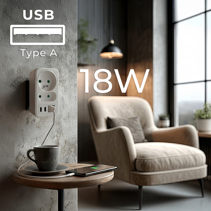 Maclean áram aljzat x2 + 4xUSB, elosztó 2 aljzattal, 2xUSB A, 2xUSB C PD 20W, 1x16A + 1x6A, MCE249 F/W, 3 db.