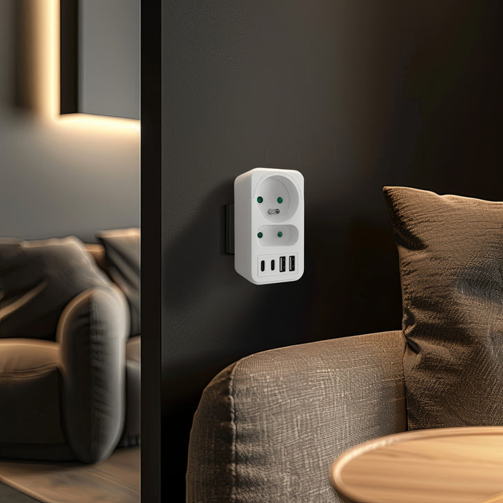 Maclean áram aljzat x2 + 4xUSB, elosztó 2 aljzattal, 2xUSB A, 2xUSB C PD 20W, 1x16A + 1x6A, MCE249 F/W, 3 db.