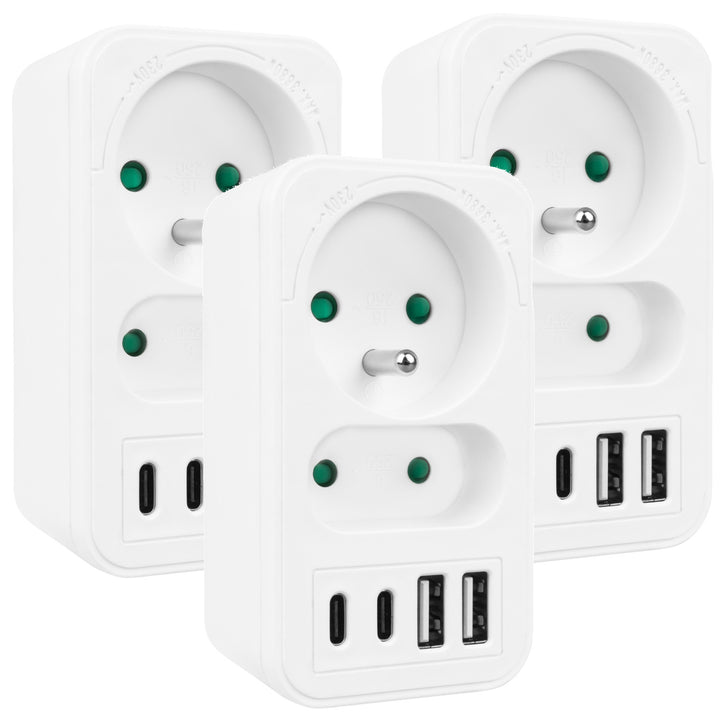 Maclean áram aljzat x2 + 4xUSB, elosztó 2 aljzattal, 2xUSB A, 2xUSB C PD 20W, 1x16A + 1x6A, MCE249 F/W, 3 db.