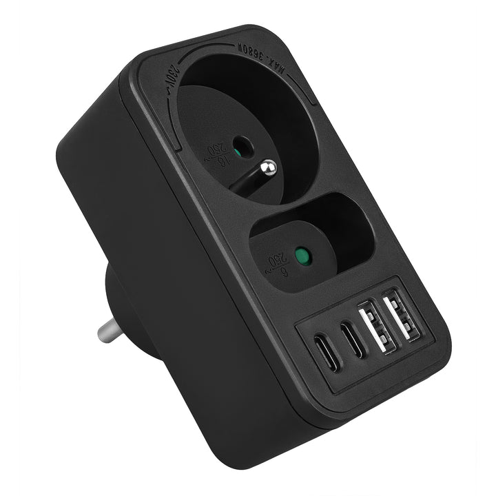 Maclean áram aljzat x2 + 4xUSB, elosztó 2 aljzattal, 2xUSB A, 2xUSB C PD 20W, 1x16A + 1x6A, MCE249 F/B, 2 db.