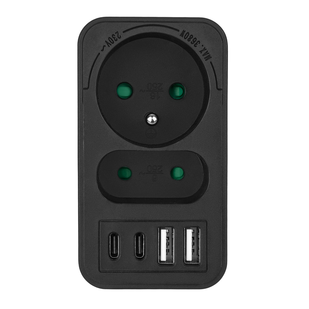 Maclean áram aljzat x2 + 4xUSB, elosztó 2 aljzattal, 2xUSB A, 2xUSB C PD 20W, 1x16A + 1x6A, MCE249 F/B, 2 db.