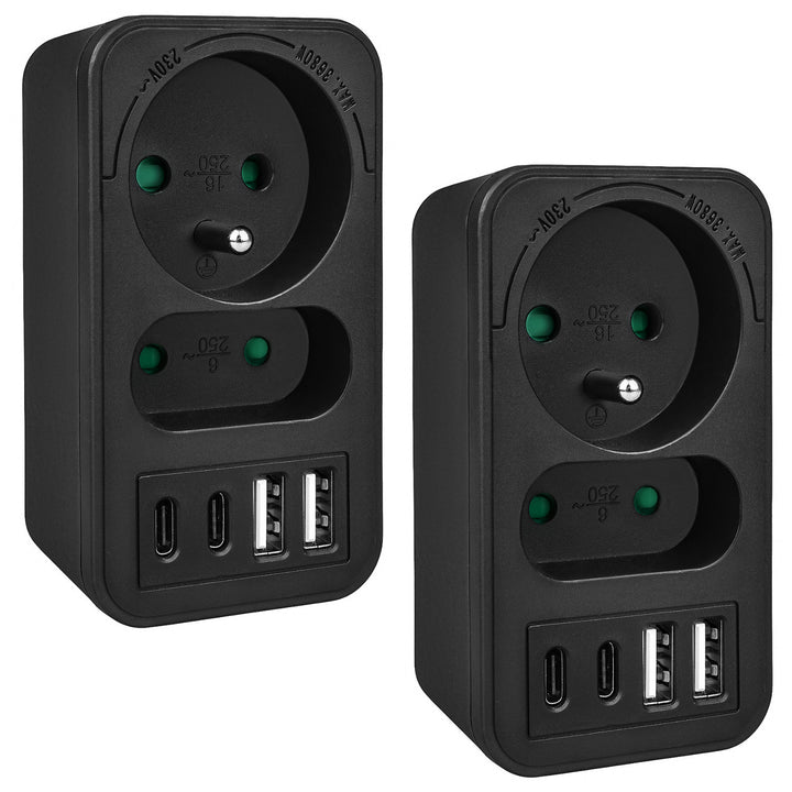 Maclean áram aljzat x2 + 4xUSB, elosztó 2 aljzattal, 2xUSB A, 2xUSB C PD 20W, 1x16A + 1x6A, MCE249 F/B, 2 db.