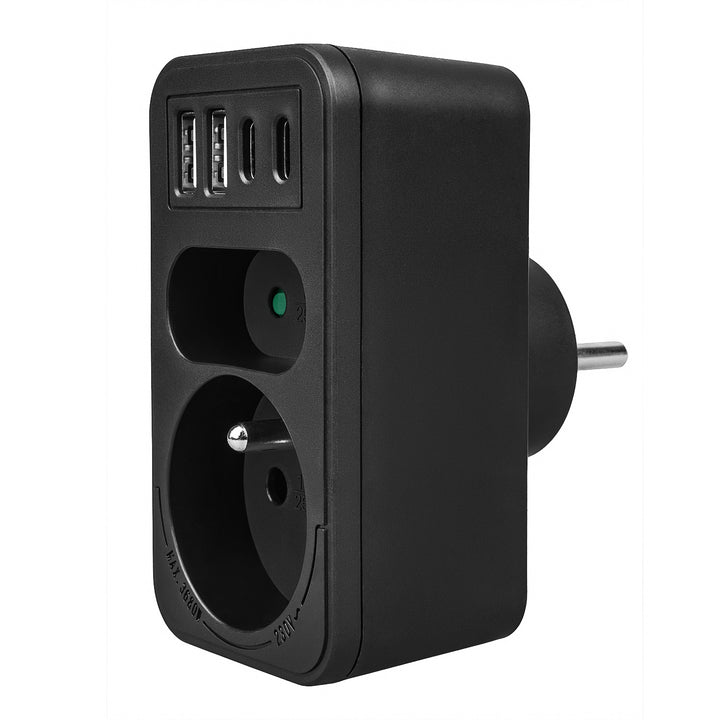 Maclean áram aljzat x2 + 4xUSB, elosztó 2 aljzattal, 2xUSB A, 2xUSB C PD 20W, 1x16A + 1x6A, MCE249 F/B, 3 db.