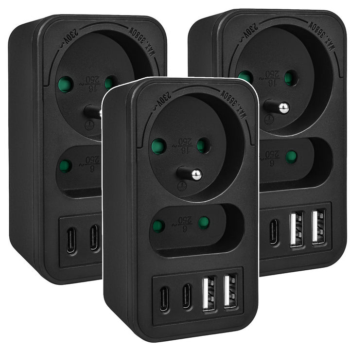 Maclean áram aljzat x2 + 4xUSB, elosztó 2 aljzattal, 2xUSB A, 2xUSB C PD 20W, 1x16A + 1x6A, MCE249 F/B, 3 db.