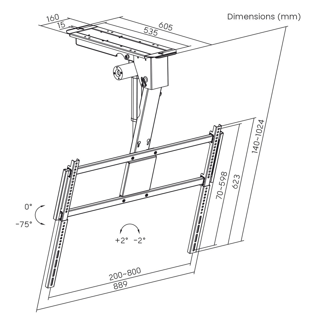 Maclean elektromos TV-tartó, mennyezeti, Tuya-kompatibilis, max. VESA 800x400, 43–86"-es tévékhez, max. 55 kg, MC-176 T