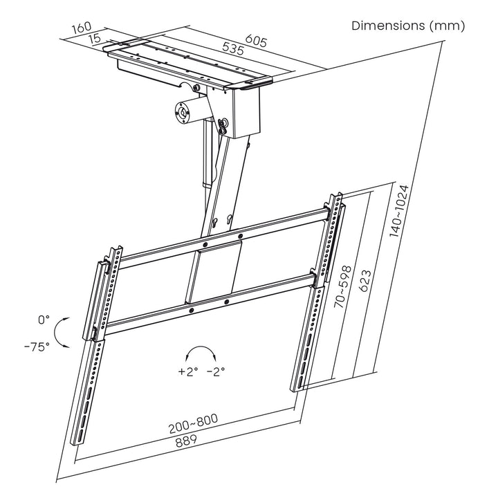 Maclean elektromos TV-tartó, mennyezeti, Tuya-kompatibilis, max. VESA 800x400, 43–86"-es tévékhez, max. 55 kg, MC-176 T