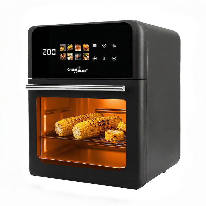 GreenBlue AIR FRYER olajmentes sütő, 1800 W teljesítmény, 10 l űrtartalom, 8 program, tartozékok, időzítő, GB950