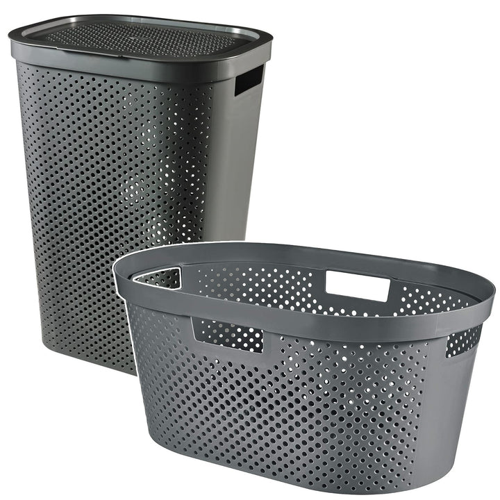 Curver Infinity újrahasznosított mángorló / szennyeskosár, űrtartalom 40L, sötétszürke, 100% újrahasznosított, 245675 + Curver Infinity újrahasznosított 60L szennyeskosár