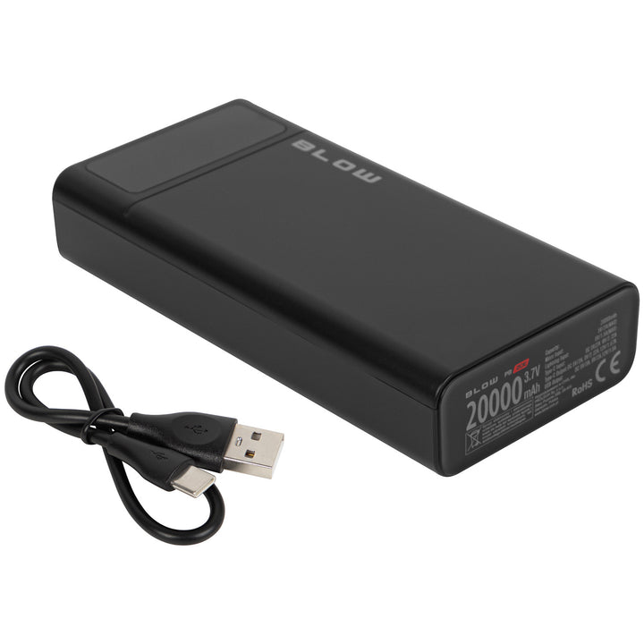 20 000 mAh-s PB20E Powerbank, QC+PD 20 W + Lightning, fekete, Blow