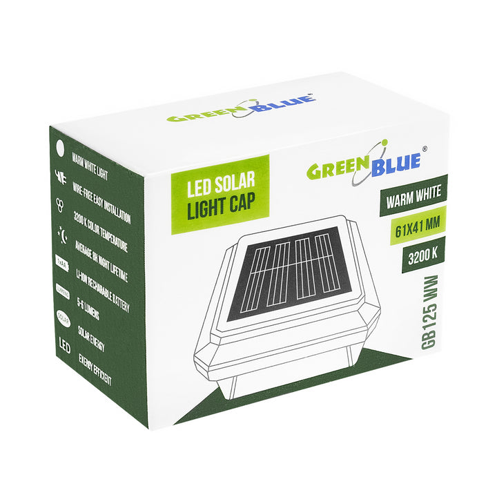 GreenBlue LED-es napelemes oszloplámpa, 60x40 mm, boríték alakú tető, 3200 K, GB125 WW