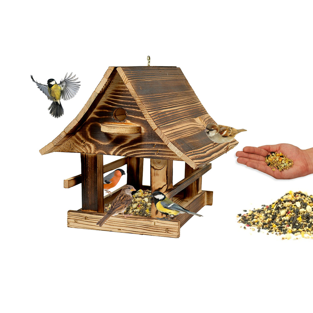 Woodok madáretető, fa, tűzött, akasztóval + madármag 1kg