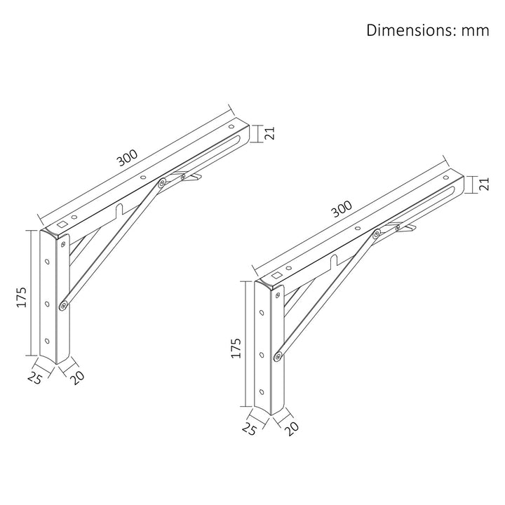 Maclean falipolc összecsukható tartója, min. 250 mm, max. 500 mm, max. 50 kg, 2 db, MC-194