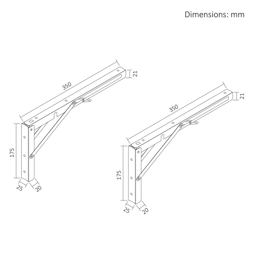 Maclean falipolc összecsukható tartója, min. 300 mm, max. 600 mm, max. 50 kg, 2 db, MC-195