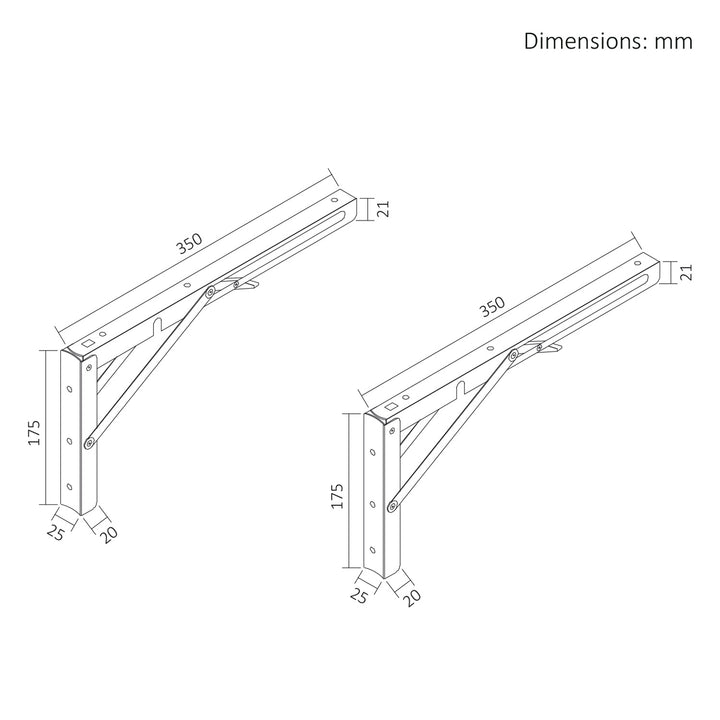Maclean falipolc összecsukható tartója, min. 300 mm, max. 600 mm, max. 50 kg, 2 db, MC-195