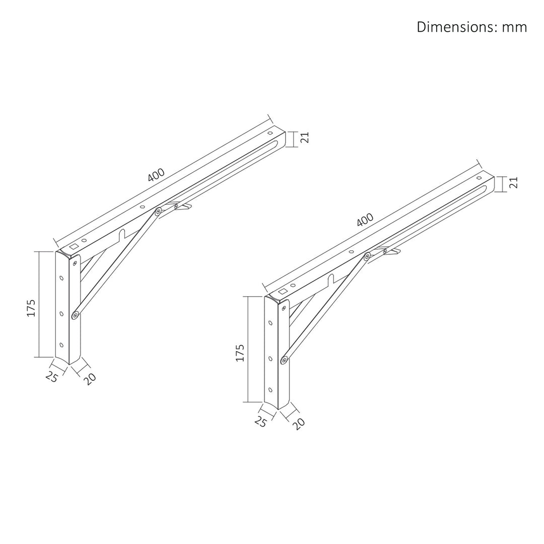 Maclean falipolc összecsukható tartója, min. 350 mm, max. 700 mm, max. 50 kg, 2 db, MC-196