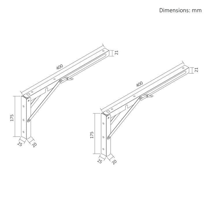 Maclean falipolc összecsukható tartója, min. 350 mm, max. 700 mm, max. 50 kg, 2 db, MC-196