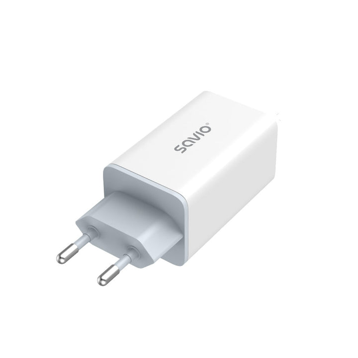 Savio hálózati töltő, 1x USB-A, 2x USB-C, GaN, 65W, fehér, SAVLA-07
