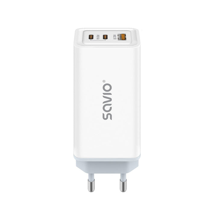 Savio hálózati töltő, 1x USB-A, 2x USB-C, GaN, 65W, fehér, SAVLA-07