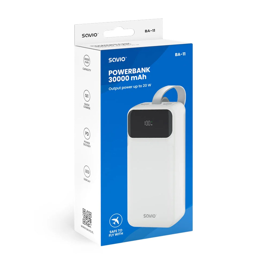 Powerbank SAVIO, 2 portos USB, 1 portos USB-C, gyorstöltés, Power Delivery, SAVBA-11