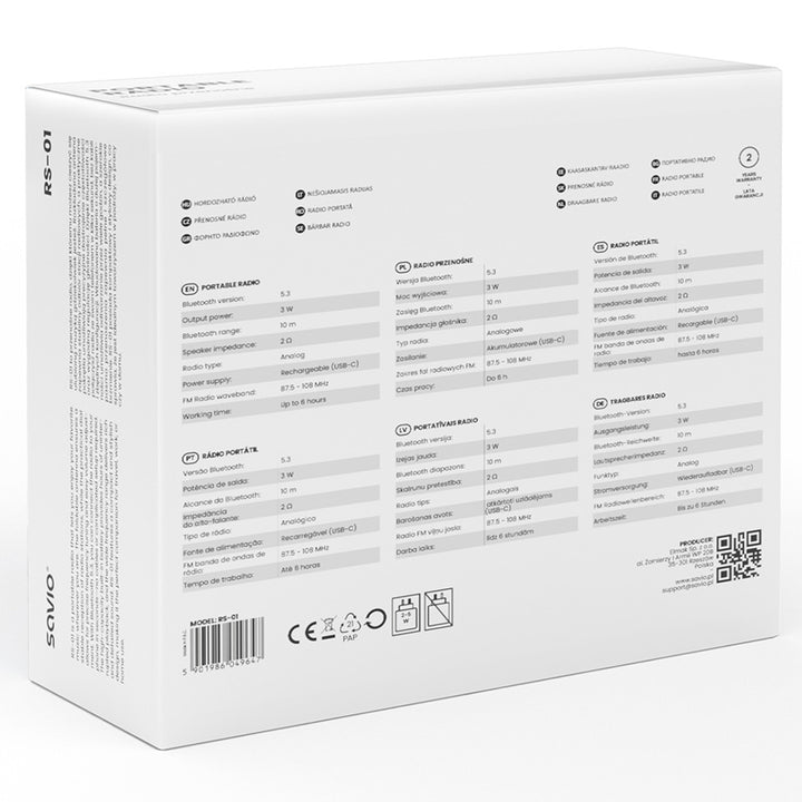 Savio hordozható FM rádió, akkumulátoros, Bluetooth, AUX, SAVRS-01