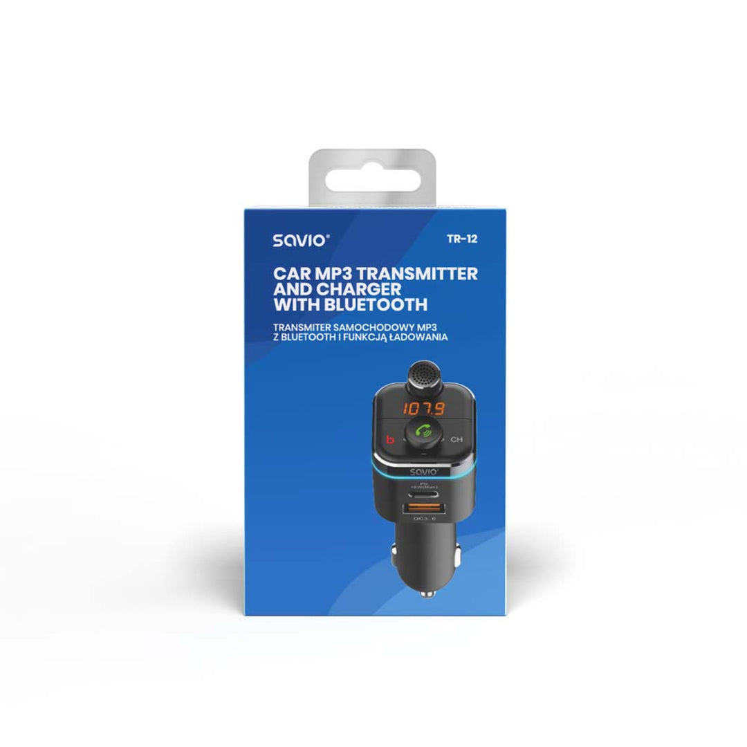 Savio MP3 autós adóvevő, Bluetooth 5.0, töltési funkcióval, fekete, SAVFMTRANSTR-12