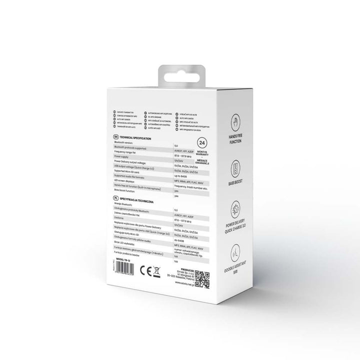 Savio MP3 autós adóvevő, Bluetooth 5.0, töltési funkcióval, fekete, SAVFMTRANSTR-12