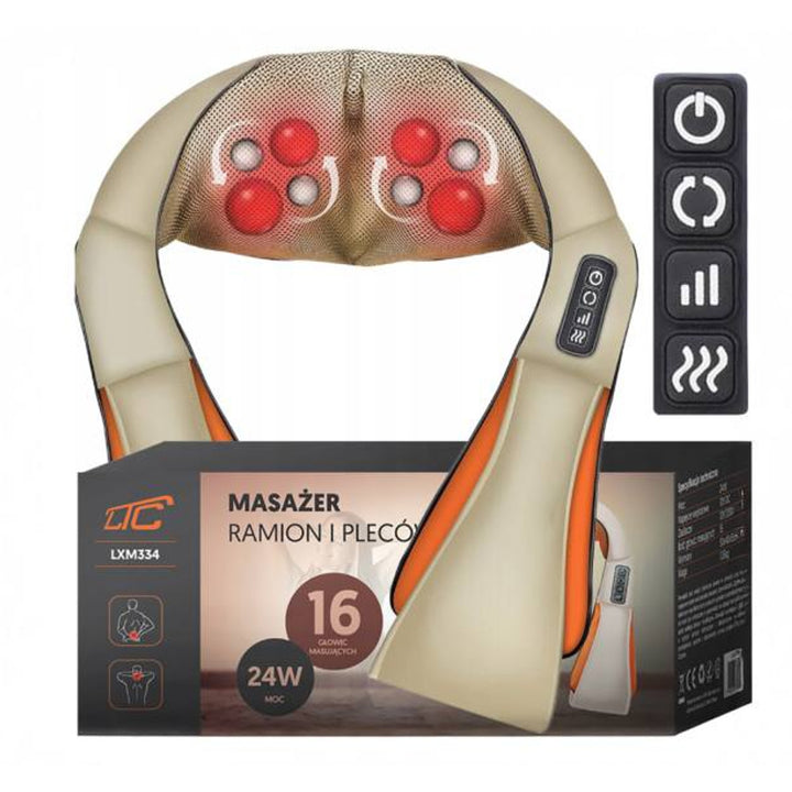 LTC Shiatsu 6D vállmasszírozó, 3 sebesség, 5V, 24W, fűtési funkció, LED háttérvilágítás, csúszásmentes pántok