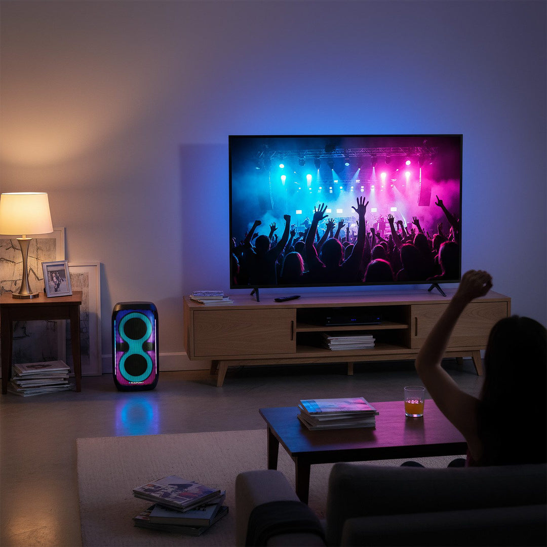 Blaupunkt Party Box hangszóró, LED világítás, Bluetooth, USB és AUX, FM rádió, karaoke funkció, távirányító, akkumulátor üzemidő akár 18 óra, PB60X