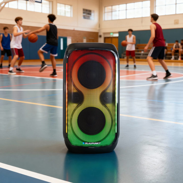 Blaupunkt Party Box hangszóró, LED világítás, Bluetooth, USB és AUX, FM rádió, karaoke funkció, távirányító, akkumulátor üzemidő akár 18 óra, PB60X