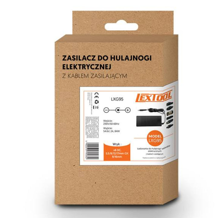 Lextool univerzális töltő robogókhoz és elektromos járművekhez, 54,6V 2A, 6 egyenáramú csatlakozó, LXG95