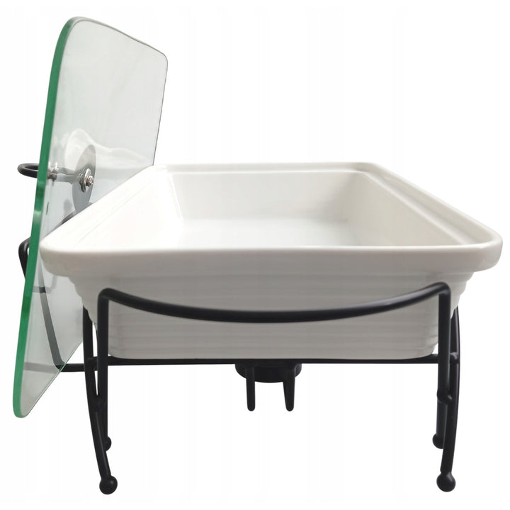 Maestro kerámia ételmelegítő, téglalap alakú, fehér, 1,7 literes, sütőben is használható, fogantyús rács és fedél tartozék, MR-11362-73