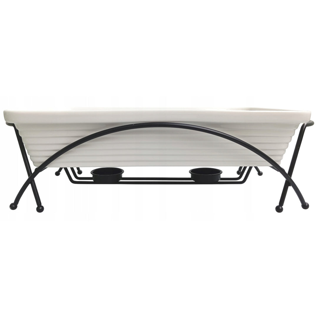 Kerámia ételmelegítő Maestro, téglalap alakú, fehér, 2,4 literes, sütőben is használható, fogantyús állvány és fedél tartozék, MR-11562-73