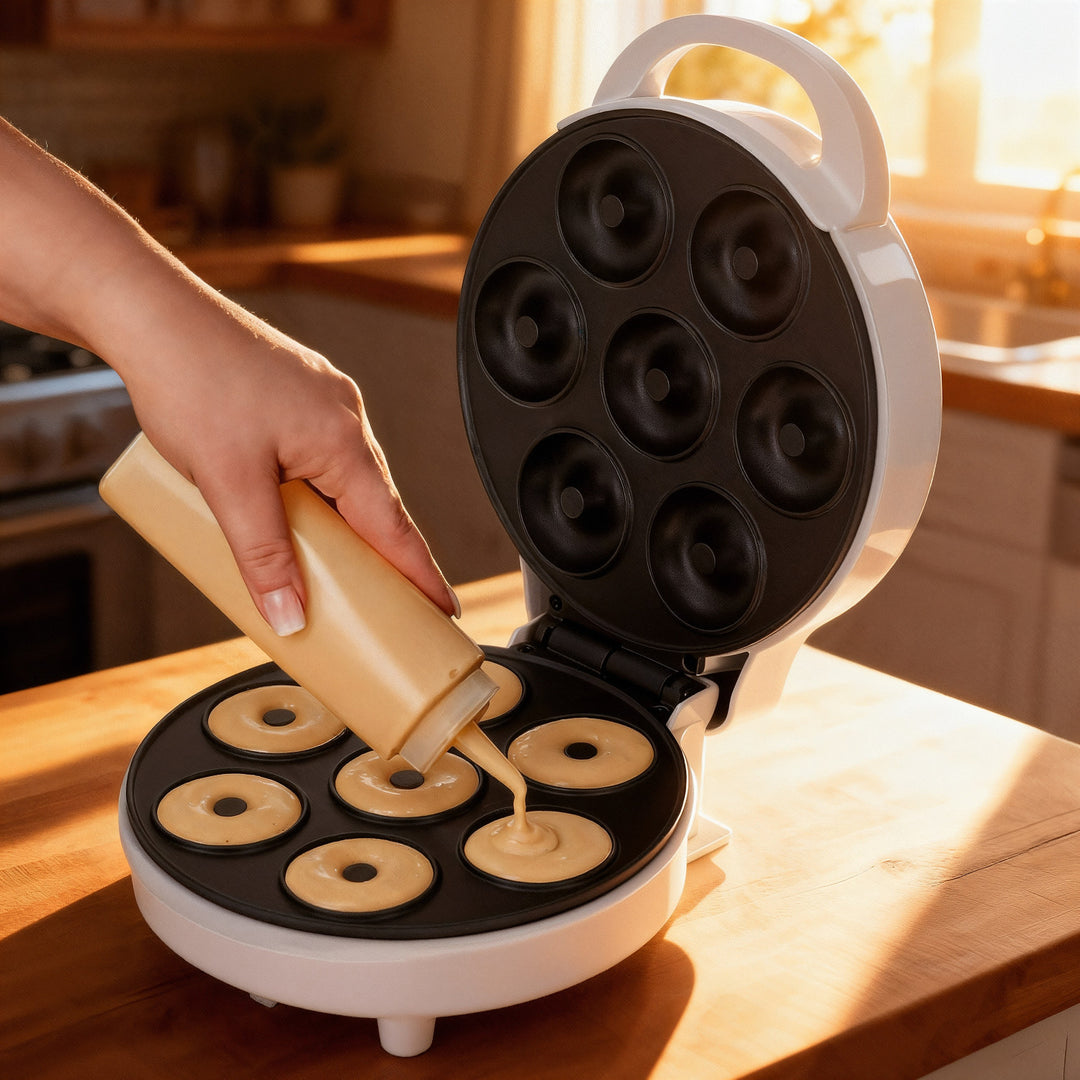 Adler fánksütő, 7 fánkhoz, tapadásmentes bevonattal, fehér, 1500W, AD 3075