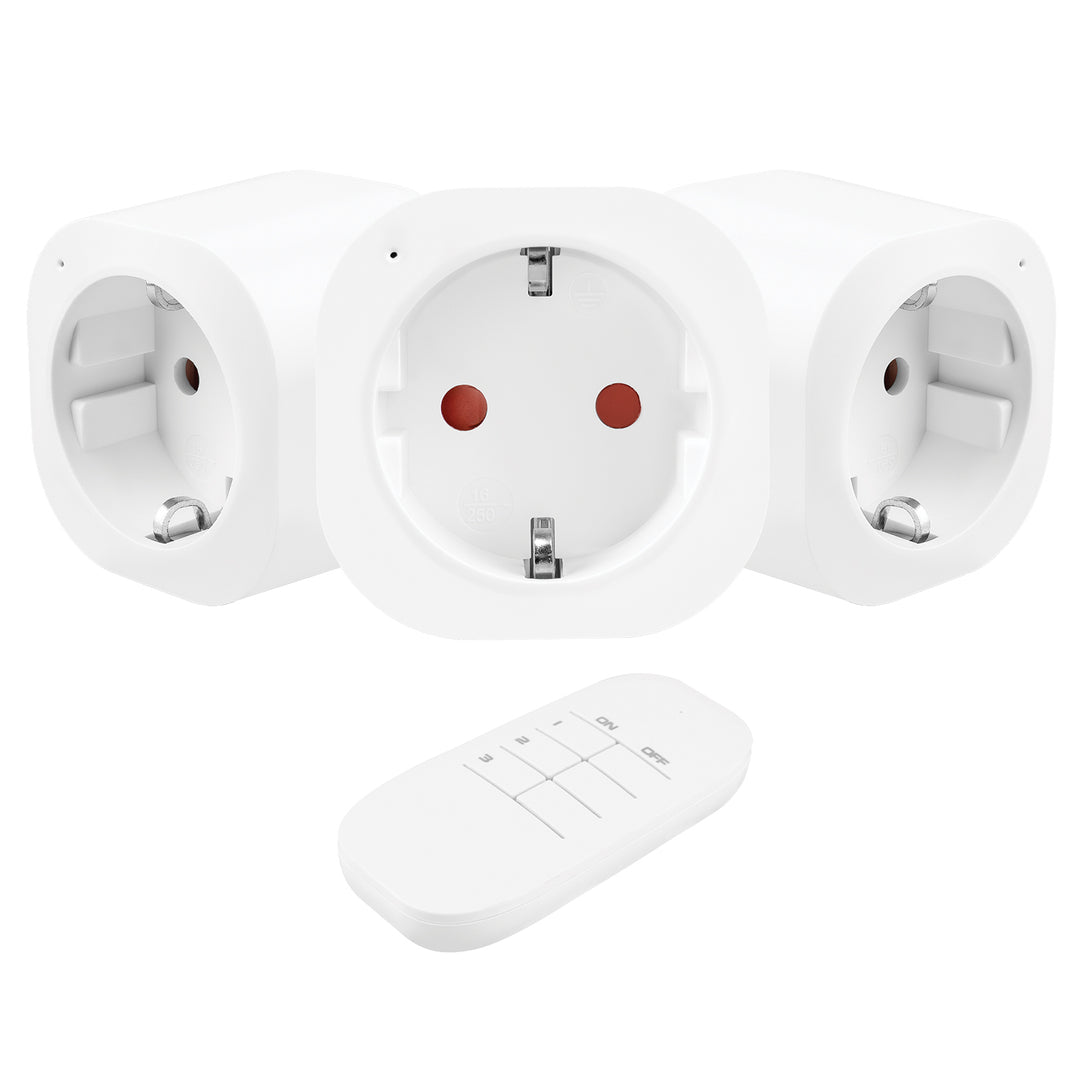 GreenBlue távirányítású konnektorok, 3 db, programozható, hatótávolság 30 m-ig, 220–240 V AC, 50/60 Hz, 16 A, 433 MHz, GB313 F
