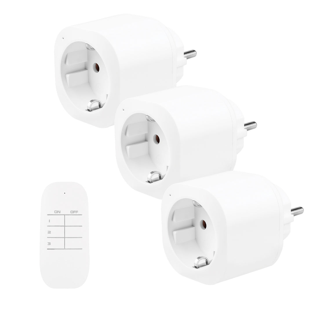 GreenBlue távirányítású konnektorok, 3 db, programozható, hatótávolság 30 m-ig, 220–240 V AC, 50/60 Hz, 16 A, 433 MHz, GB313 F