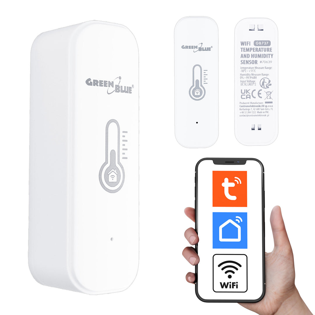 GreenBlue WiFi hőmérséklet- és páratartalom-érzékelő, Android/iOS/Alexa/Google Home, 3,0 V egyenáram, LR03x2, GB737
