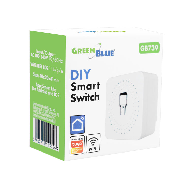 GreenBlue beépíthető WiFi-relé, Android/iOS/Alexa/Google Home, 100–240 V AC, 50/60 Hz, max. 16 A, 150 W-os LED-ekhez, GB739
