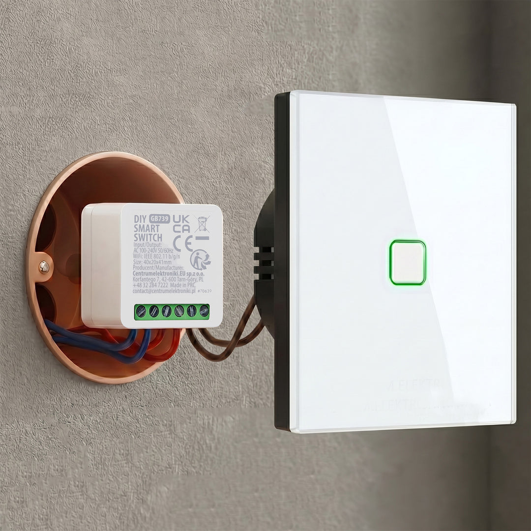 GreenBlue beépíthető WiFi-relé, Android/iOS/Alexa/Google Home, 100–240 V AC, 50/60 Hz, max. 16 A, 150 W-os LED-ekhez, GB739