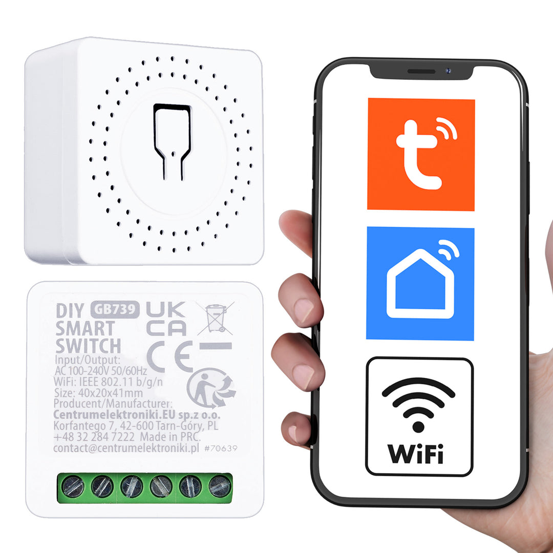 GreenBlue beépíthető WiFi-relé, Android/iOS/Alexa/Google Home, 100–240 V AC, 50/60 Hz, max. 16 A, 150 W-os LED-ekhez, GB739