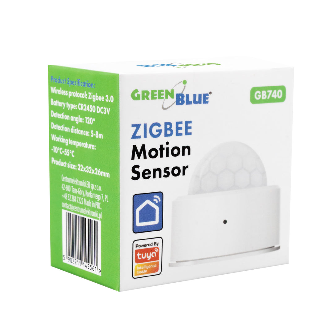 Tuya GreenBlue vezeték nélküli Zigbee mozgásérzékelő, Android/iOS, CR2450 DC 3,0 V, érzékelési szög 120° / 8 m-ig, GB740