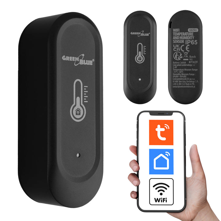 GreenBlue külső WiFi hőmérséklet- és páratartalom-érzékelő, Android/iOS, 3,0 V DC, LR03x2, IP65, GB741